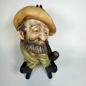 Vintage Lefton Wall Plaque Old Man w Pipe 5433 1950s Japan 3D MCM Hand Painted